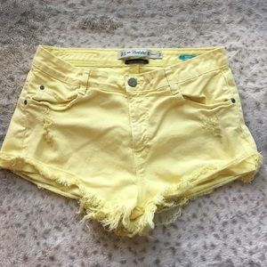 Zara Trafaluc pale yellow denim shorts